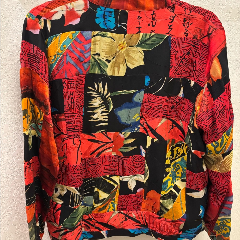 Chico's Red Multi-Print Open Front Patchwork Jack… - image 3